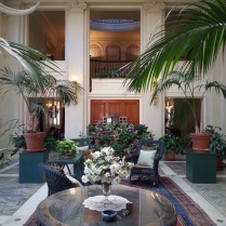 This is the Marble Conservancy Room at the George Eastman Museum. The interior has been recreated using historic photographs to copy the look of the mansion when Eastman was alive. The interiors were designed by William Rutherford Mead of the famous McKim, Mead, and White architectural firm.