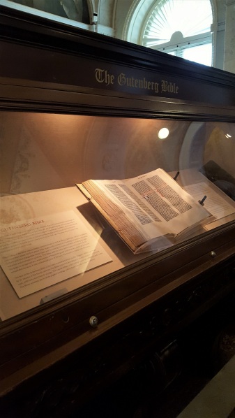 This Bible is on permanent display on the first floor of the Library. This is the first book to be printed via movable metal type. In particular this book, is only one of three in the world that are perfect copies of the Bible. The other two perfect copies are kept by the British Library and the Bibliotheque Nationale in France.